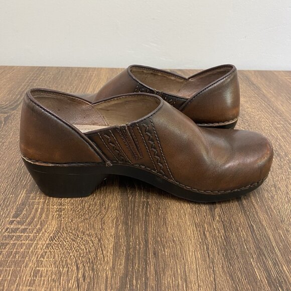 Dansko Clogs Womens 38 Siena Brown Leather Slip On Block Heel Comfort Shoes - Picture 7 of 11